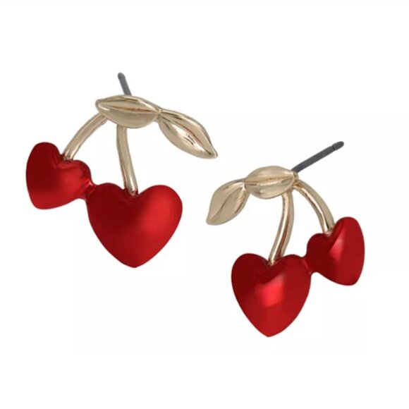 Betsey Johnson Cherry Heart Drop Earrings NWT - Picture 5 of 5